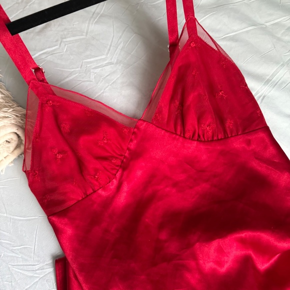 VINTAGE red lace/mesh babydoll midi slip lingerie dress - Picture 5 of 8